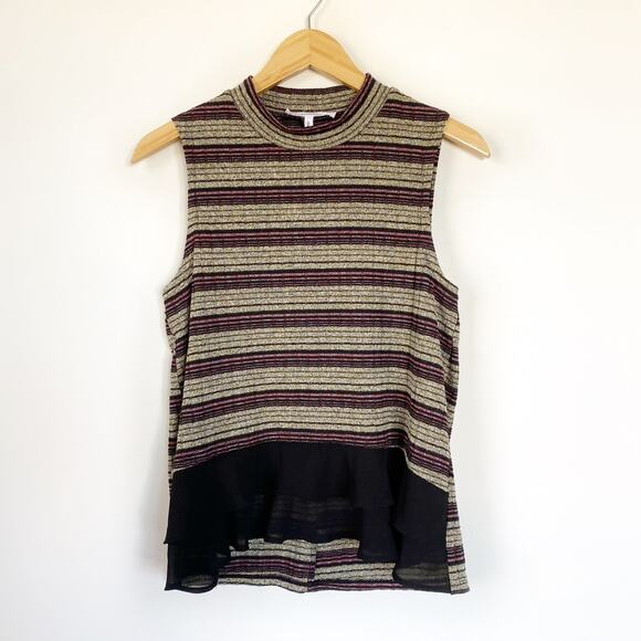 BCBGeneration Metallic Rib Striped Ruffle Hem Sleeveless Top - Picture 1 of 6